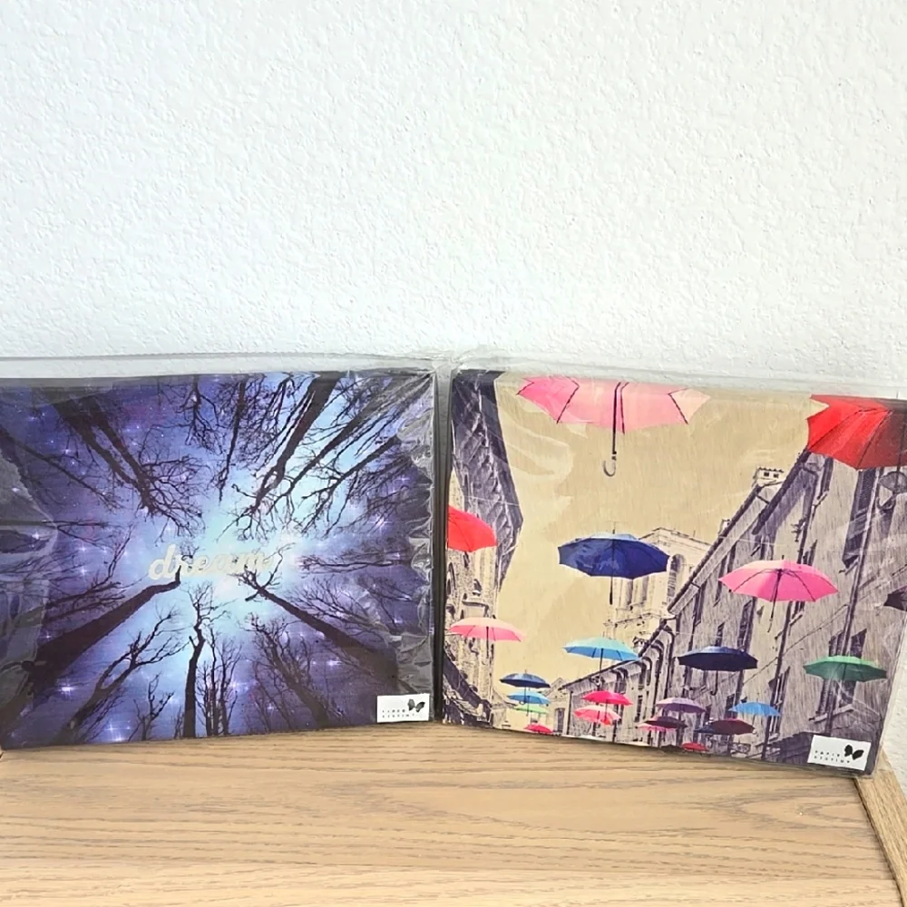 2 Paper Destiny Canvas Artwork - Dreams And Umbrellas - 11 Inch X 9 Inch -new